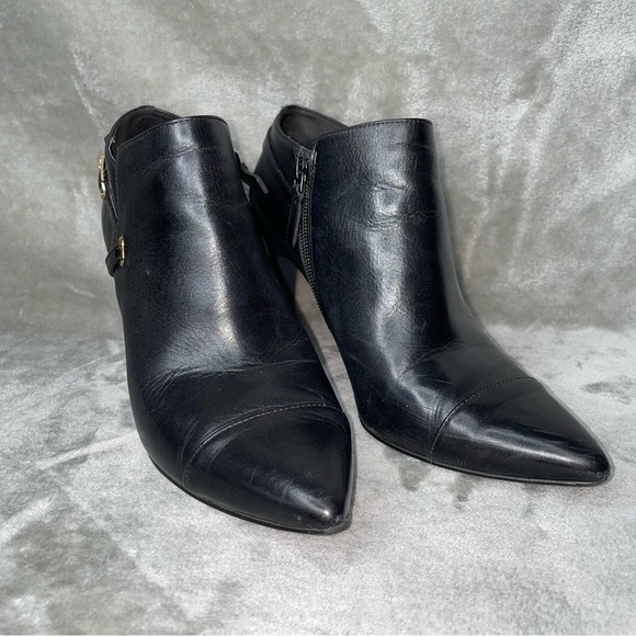 Cole Haan Yasmine Shootie Ankle Bootie Black Leather Side Zip Pointed Toe Size 9 - Picture 1 of 10